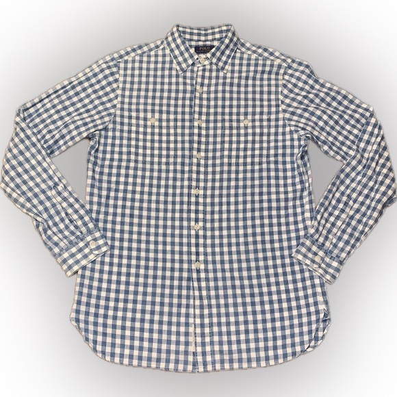 Polo Ralph Lauren Other - Polo Ralph Lauren Blue White Plaid Check Gingham Chest Pocket Rustic Shirt M